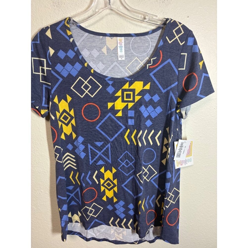 NWT LuLaRoe Classic T-Shirt Short Sleeve Tribal Aztec Retro Tee Blue Size XS